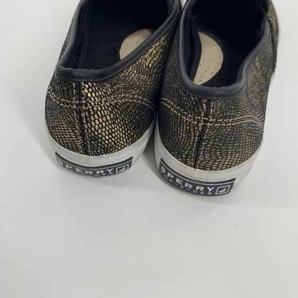 Sperry Top Sider Snakeskin Print Slip On Canvas Loafers Size 6 Womens Black Gold - Picture 3 of 8